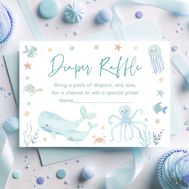 Blue Under Sea Baby Shower Diaper Raffle Begleitkarte (Von Creator hochgeladen)
