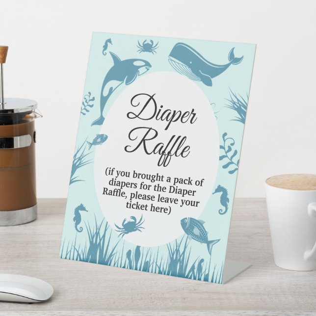Blue Under Sea Baby Shower Diaper Raffle Sign Sockelschild (In SItu)