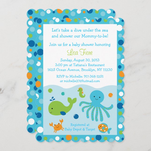 Blue Under Sea Baby Shower Einladung (Vorne/Hinten)