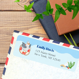 Blue under Sea Baby Shower Label - Seabird