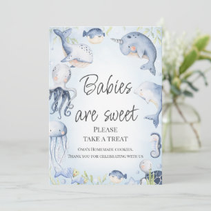 Blue Under Sea Boys Baby Shower Table Sign Einladung