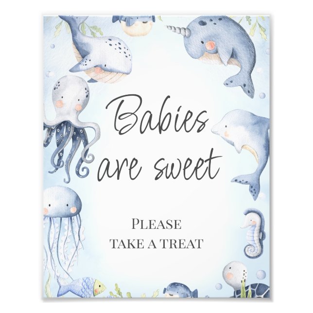 Blue Under Sea Boys Baby Shower Table Sign Fotodruck (Vorne)