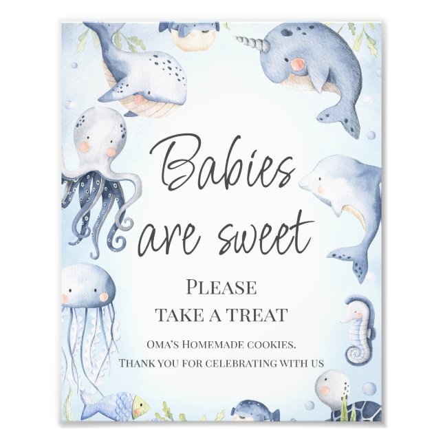 Blue Under Sea Boys Baby Shower Table Sign Fotodruck (Vorne)