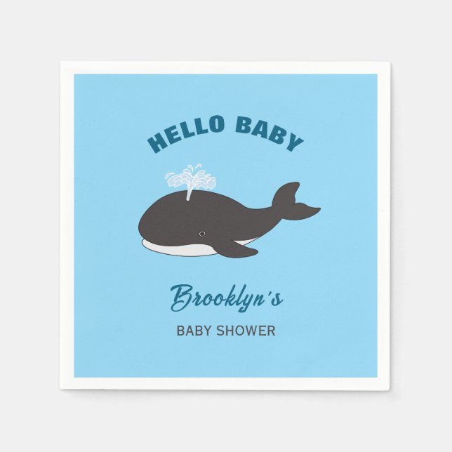 Blue Under Sea Hello Baby Shower Gray Whale Serviette (Vorderseite)