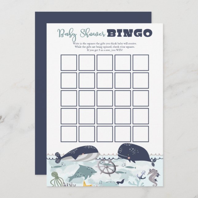 Blue Under Sea Theme Baby Shower Bingo Einladung (Vorne/Hinten)