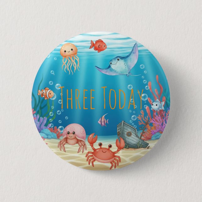 Blue Under the Sea birthday Button (Vorderseite)