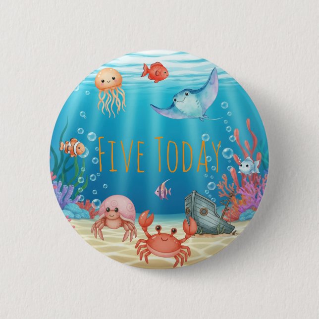 Blue Under the Sea birthday Button (Vorderseite)