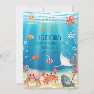 Blue Under the Sea birthday Einladung