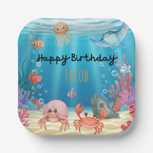 Blue Under the Sea birthday Pappteller (Vorderseite)