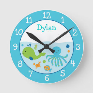 Blue Under The Sea Nursery Runde Wanduhr