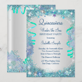 Blue Under the Sea Quinceanera 15. Geburtstagspart Einladung