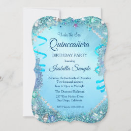 Blue Under the Sea Quinceanera 15. Geburtstagspart Einladung