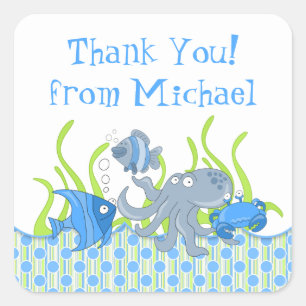 Blue Underwater Critters Birthday Fevor Stickers