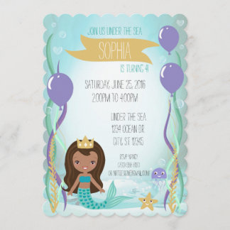 Blue Underwater Mermaid Princess Party Dark Einladung