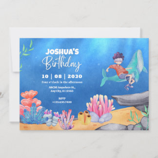 Blue Underwater Sea Boy Tauchen Geburtstag Einladung