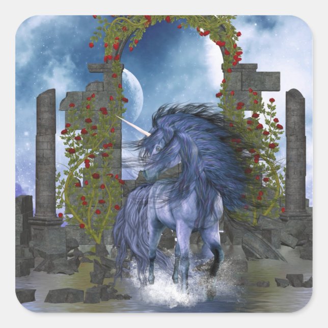 Blue Unicorn 2 Quadratischer Aufkleber (Vorderseite)