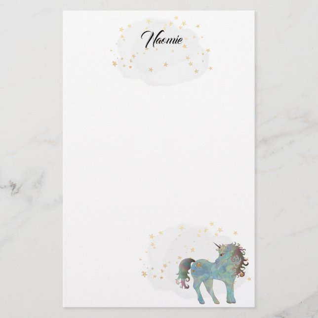 Blue Unicorn and Stars Briefpapier (Vorderseite)