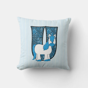 Blue Unicorn Boys Letter U Mit Monogramm Kissen