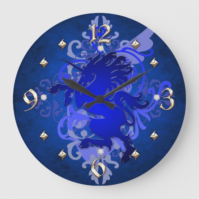 Blue Unicorn Fantasy Clock Große Wanduhr (Vorderseite)