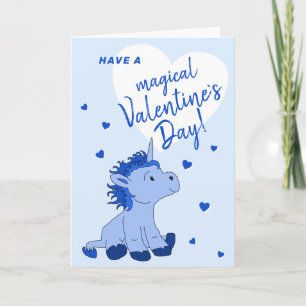 Blue Unicorn Herzkids Classroom Valentine Feiertagskarte