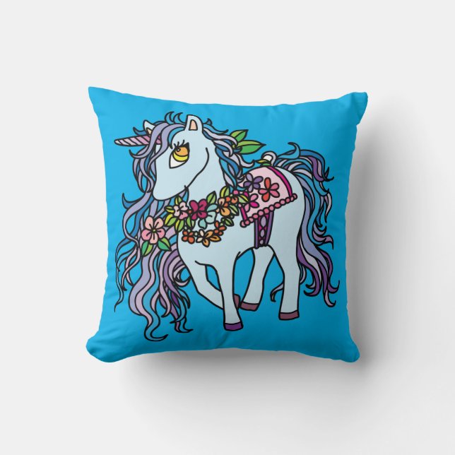 Blue Unicorn Kissen (Vorderseite)