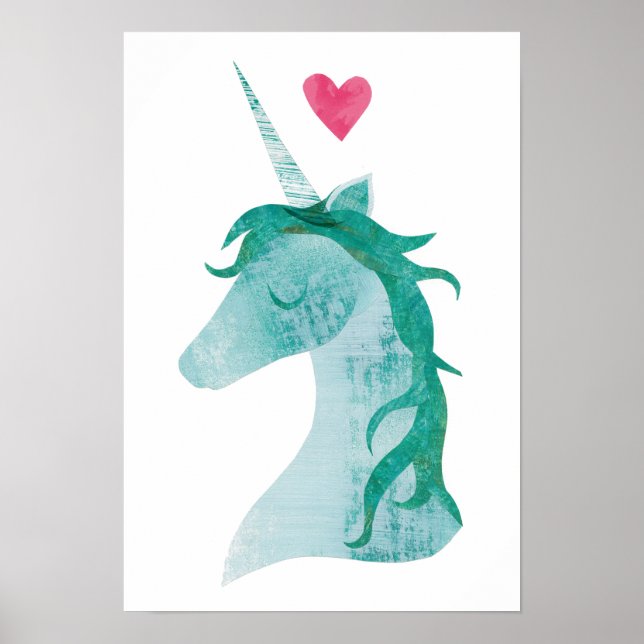 Blue Unicorn Magie mit Herz Poster (Vorne)