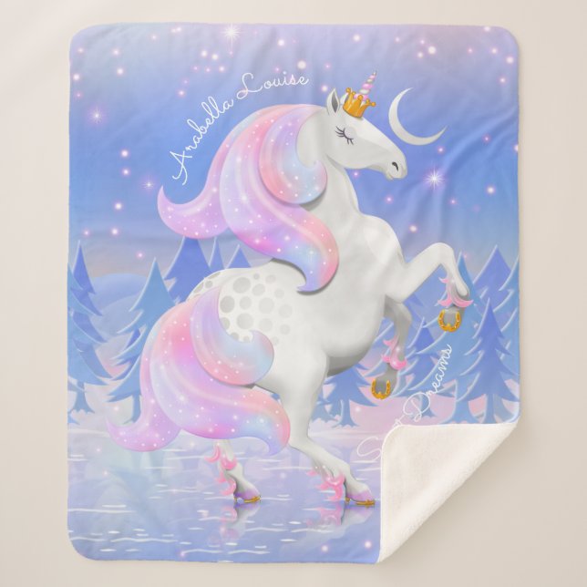 Blue Unicorn Princess auf Frozen Lake Kinderzimmer Sherpadecke (Vorderseite)
