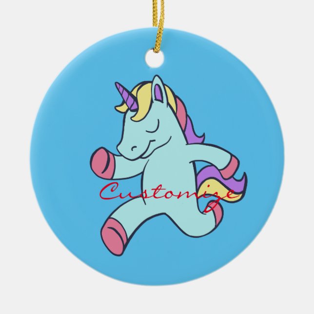 Blue Unicorn Running Thunder_Cove Keramik Ornament (Vorne)