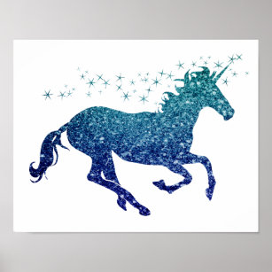 Blue Unicorn Sparkle Poster