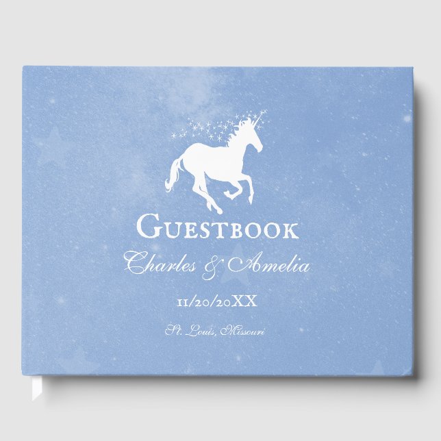 Blue Unicorn Wedding Guestbook Gästebuch (Vorderseite)