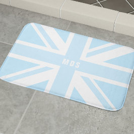 Blue Union Jack UK Flag Modern Monogram Bath Mat Badematte