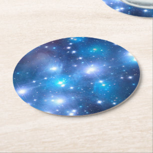 Blue Universe Stars + Ihre Ideen Runder Pappuntersetzer
