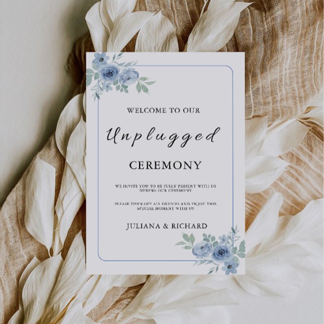 Blue Unplugged Zeremony Wedding Sign, Einladung (Blue Unplugged Ceremony Wedding Sign, Invitation)