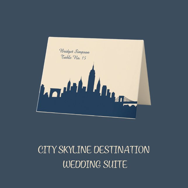 Blue Urban City Skyline Wedding Single Gästekarte Dankeskarte (Von Creator hochgeladen)