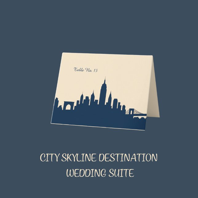 Blue Urban City Skyline Wedding Tischnummer Card (Von Creator hochgeladen)