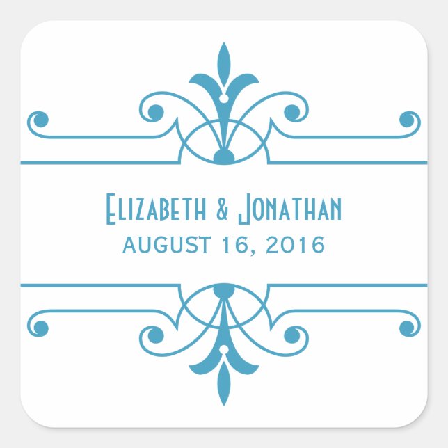 Blue v2 Extravagant Ornamental Wedding Stickers (Vorderseite)