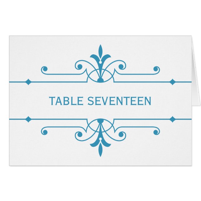 Blue v2 Extravagante Zierkarte Tischnummer (Vorderseite (Horizontal))