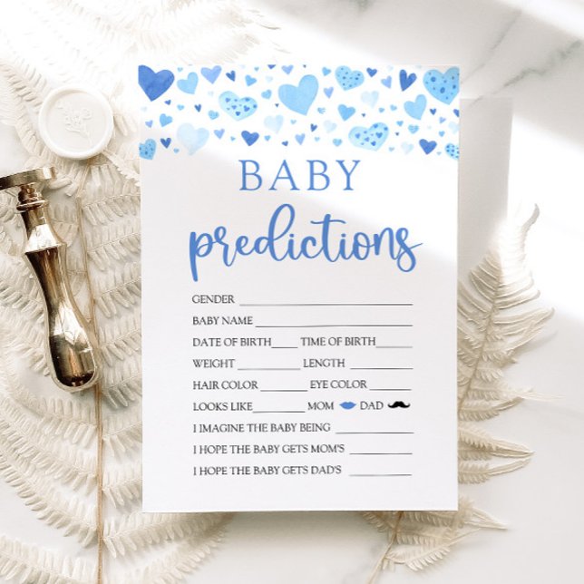 Blue Valentine Baby Dusche Baby Predictive Game Einladung (Watercolor Cute Blue Hearts Valentine Sweetheart February Baby Boy Baby Prediction Baby Shower Game)