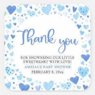 Blue Valentine Boy Little Sweetheart Baby Dusche Quadratischer Aufkleber