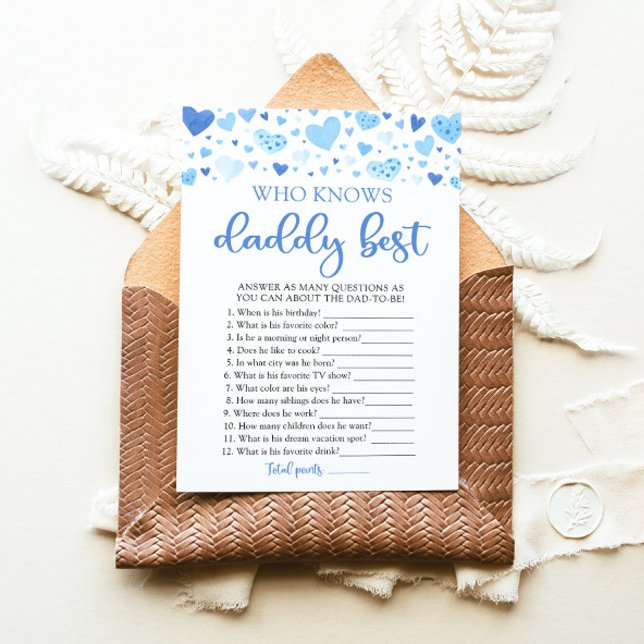 Blue Valentine, die Daddy Best Baby Shower kennt Einladung (Watercolor Cute Blue Hearts Valentine Sweetheart February Boy Who Knows Daddy Best Baby Shower Game)