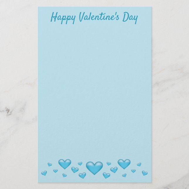 Blue Valentine's Day Hearts & Custom Text Briefpapier (Vorderseite)