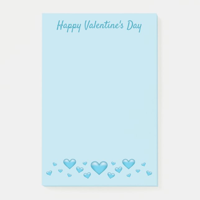 Blue Valentine's Day Hearts & Custom Text Post-it Klebezettel (Vorderseite)