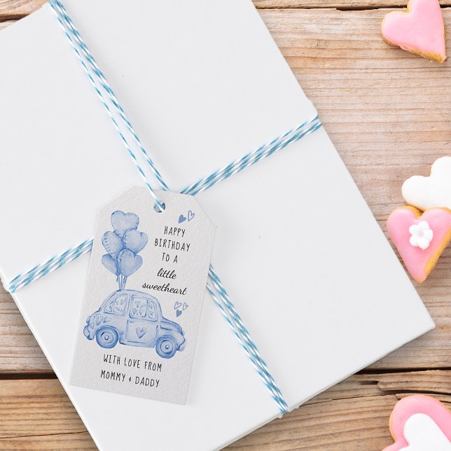 Blue Valentines Theme Herzblasen und Auto Geschenkanhänger (Gift Tags - from my Car and Balloons Valentine Birthday Collection)