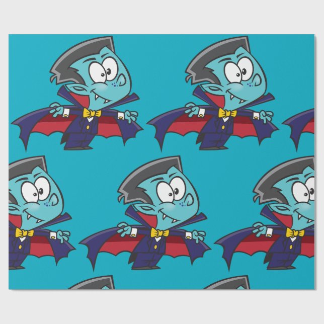 Blue Vampire Boy with Cape Cute Dracula Geschenkpapier (Flach)