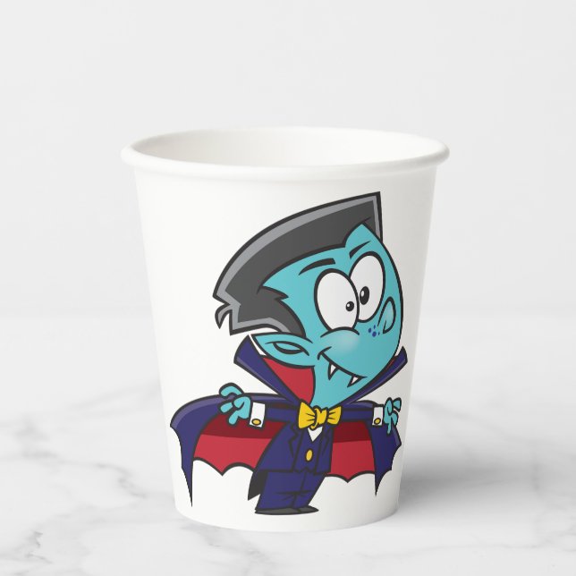 Blue Vampire Boy with Cape Cute Dracula Pappbecher (Vorderseite)