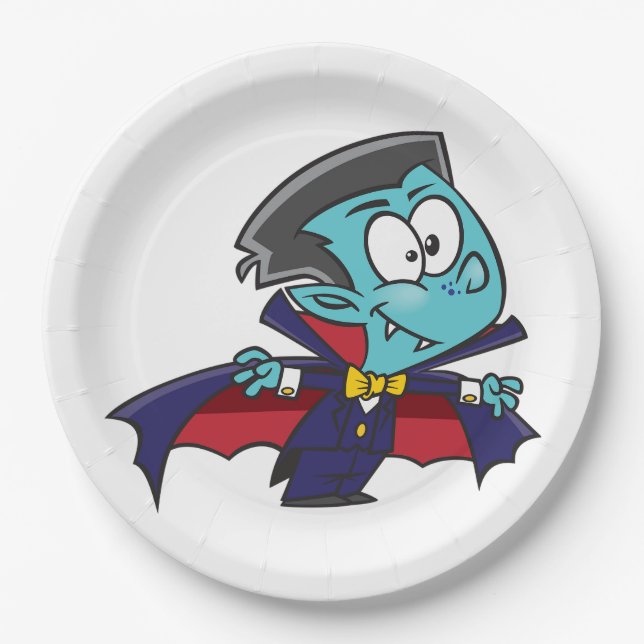 Blue Vampire Boy with Cape Cute Dracula Pappteller (Vorderseite)