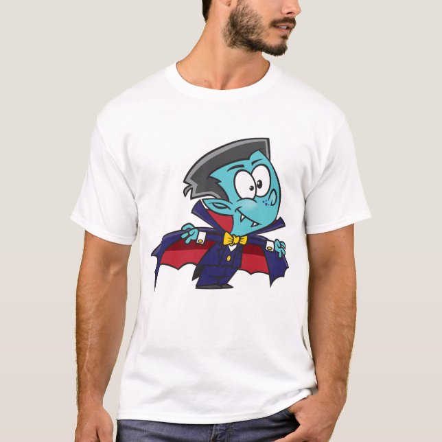 Blue Vampire Boy with Cape Cute Dracula T-Shirt (Vorderseite)