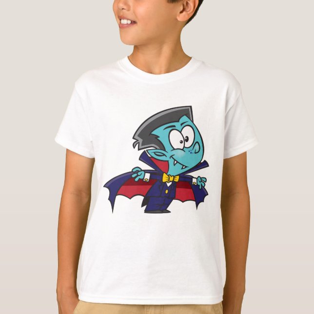 Blue Vampire Boy with Cape Cute Dracula T-Shirt (Vorderseite)