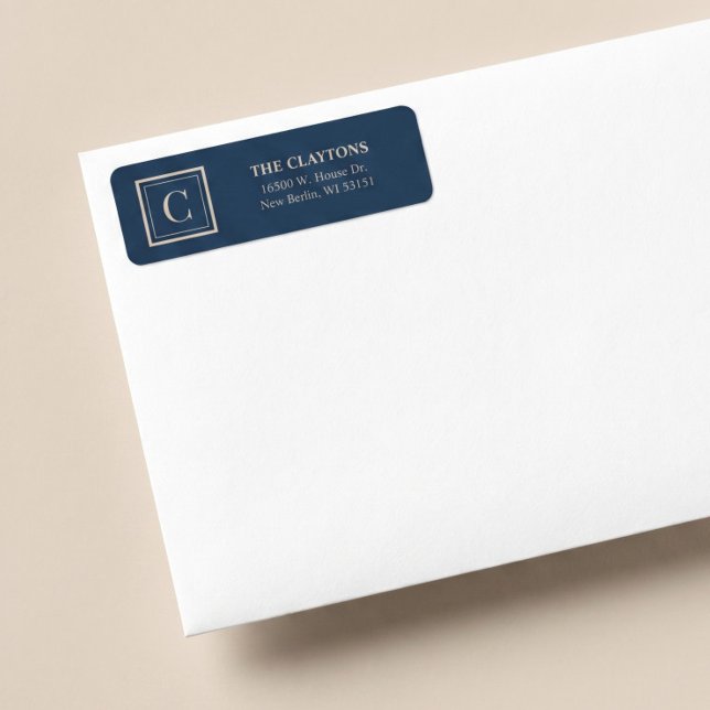 Blue & Vanilla Framed Monogram Return Address (Von Creator hochgeladen)