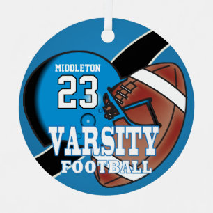 Blue Varsity Football Ornament Aus Metall
